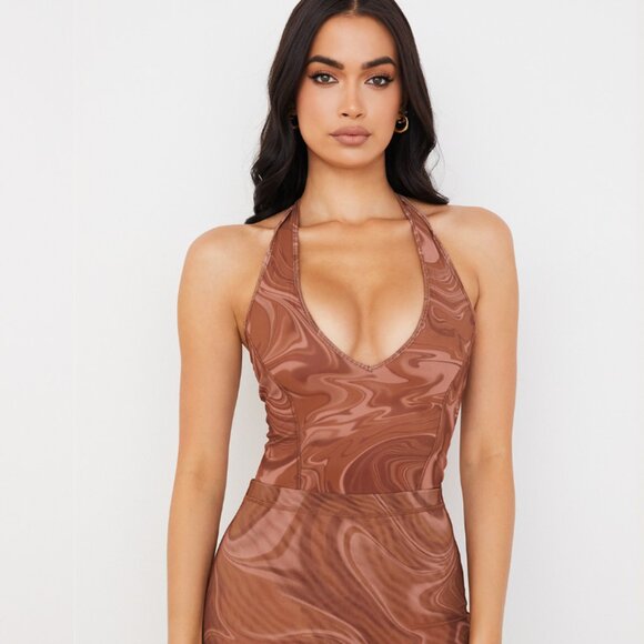 House of CB Tops - House of CB “Sabine” Halter Bodysuit